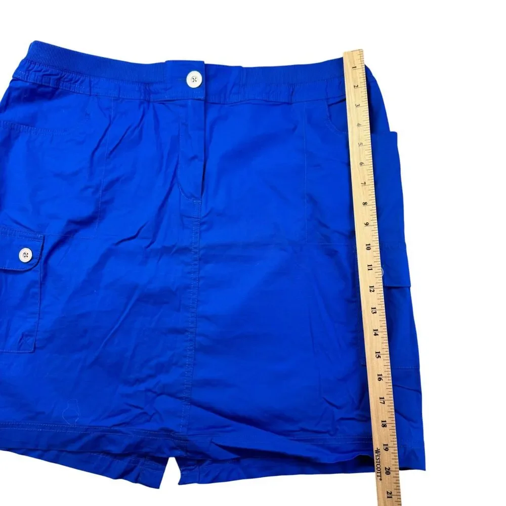 Chico's Skirt Women's 2.5 Large Blue Cargo Pockets Elastic Back Slit Cotton Cute